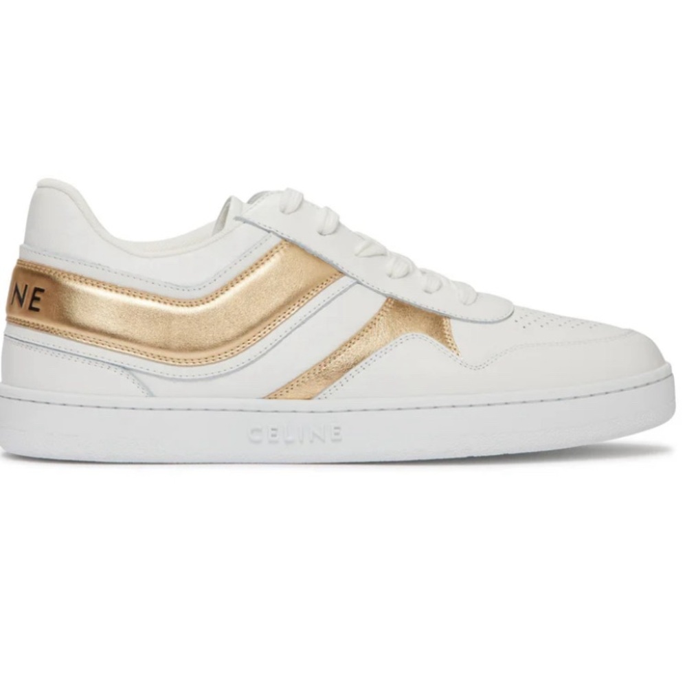 Celine Low Top Sneakers in White and Gold